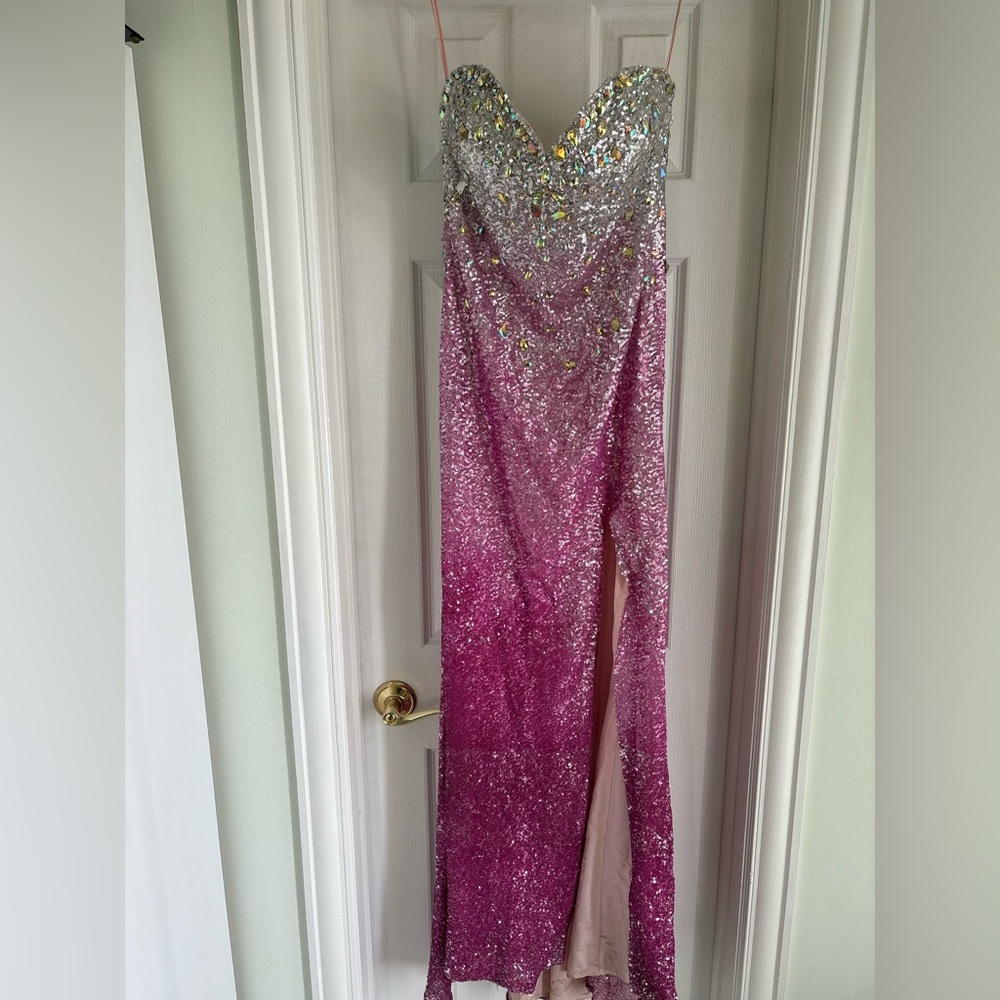 Strapless Pink and Silver Sequin Gown